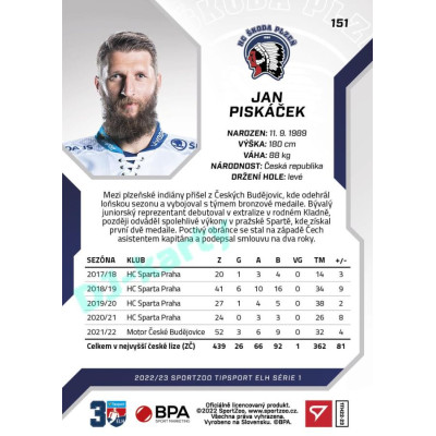 2022/23 Sportzoo ELH 1. série #151 Jan Piskáček