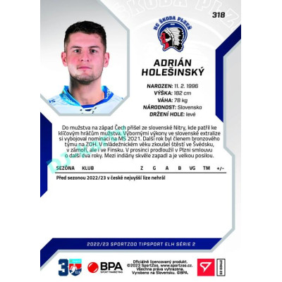 2022/23 Sportzoo ELH 2. série #318 Adrián Holešinský