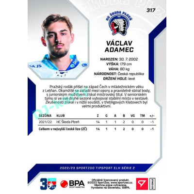 2022/23 Sportzoo ELH 2. série #317 Václav Adamec