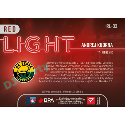 2022/23 Sportzoo ELH 2. série #RL-33 Andrej Kudrna Red Light