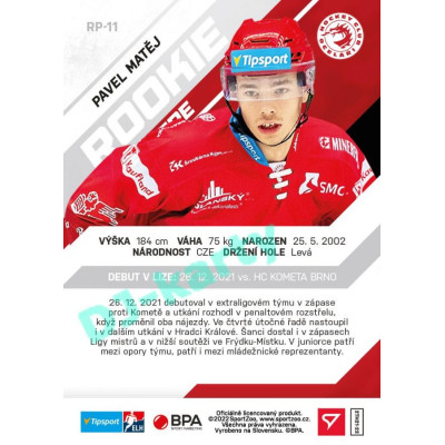 2021/22 Sportzoo TIPSPORT ELH 2. série #RP-11 Pavel Matěj Rookie Premiere