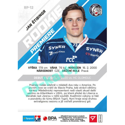 2021/22 Sportzoo TIPSPORT ELH 2. série #RP-12 Jan Štibingr Rookie Premiere