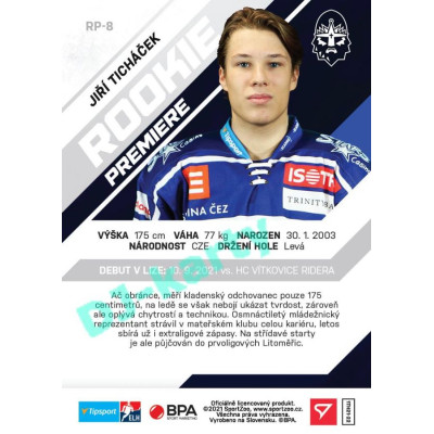 2021/22 Sportzoo TIPSPORT ELH Jiří Ticháček #RP-8 Rookie Premiere