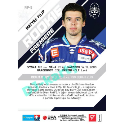 2021/22 Sportzoo TIPSPORT ELH Matyáš Filip #RP-9 Rookie Premiere