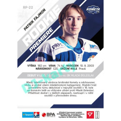 2021/22 Sportzoo TIPSPORT ELH 2. série #RP-22 Patrik Fajmon Rookie Premiere