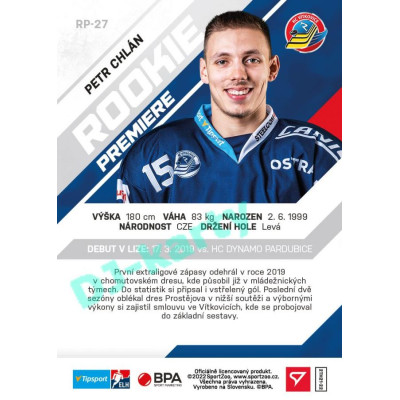 2021/22 Sportzoo TIPSPORT ELH 2. série #RP-27 Petr Chlán Rookie Premiere