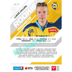 2021/22 Sportzoo TIPSPORT ELH 2. série #RP-31 Lukáš Chludil Rookie Premiere