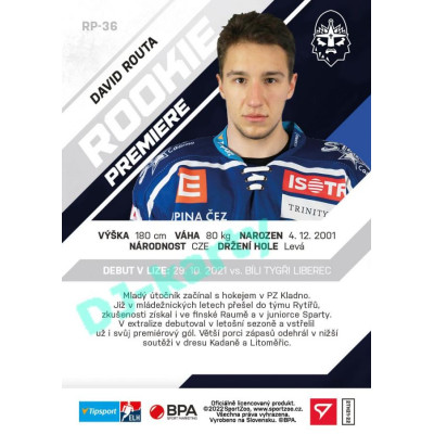 2021/22 Sportzoo TIPSPORT ELH 2. série #RP-36 David Routa Rookie Premiere
