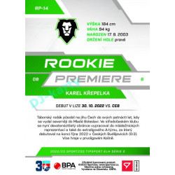 2022/23 Sportzoo ELH 2. série #RP-14 Karel Křepelka Rookie Premiere