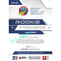 2022/23 Sportzoo ELH 2. série #RP-21 Matěj Prčík Rookie Premiere Limited xxx/149