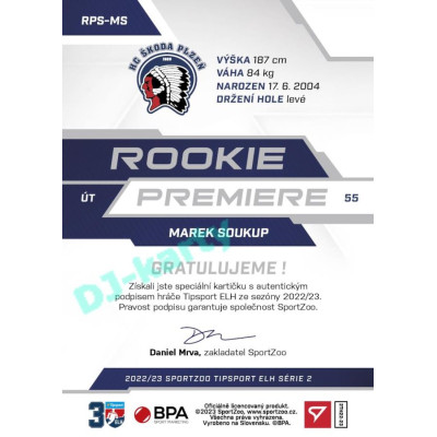 2022/23 Sportzoo ELH 2. série #RP-23 Marek Soukup Rookie Premiere Limited xxx/149