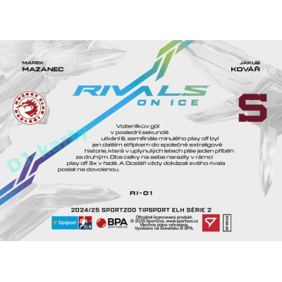 2024/25 Sportzoo ELH 2. serie #RI-01 Marek Mazanec vs. Jakub Kovář Rivals on Ice
