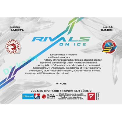 2024/25 Sportzoo ELH 2. serie #RI-02 Ondřej Kacetl vs. Lukáš Klimeš Rivals on Ice