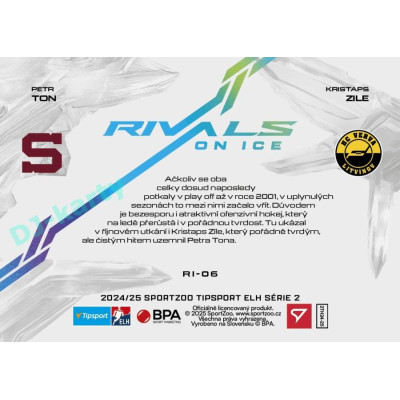 2024/25 Sportzoo ELH 2. serie #RI-06 Petr Ton vs. Kristaps Zile Rivals on Ice