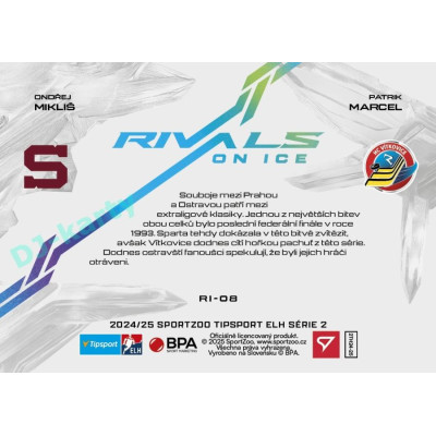 2024/25 Sportzoo ELH 2. serie #RI-08 Ondřej Mikliš vs. Patrik Marcel Rivals on Ice