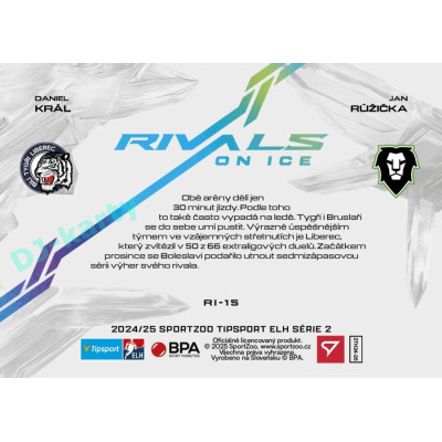 2024/25 Sportzoo ELH 2. serie #RI-15 Daniel Král vs. Jan Růžička Rivals on Ice