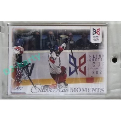2023/24 Legendary Cards Hlinka Gretzky Cup Young Lions #SRM-05 Gólová radost Matěje Kubiesy proti USA Silver Run Moments Expo 1/1
