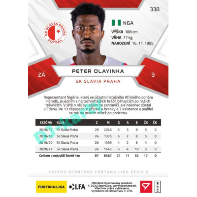2021/22 Sportzoo Fortuna Liga 2. série #338 Peter Olayinka