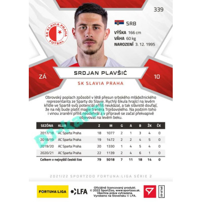 2021/22 Sportzoo Fortuna Liga 2. série #339 Srdjan Plavšić