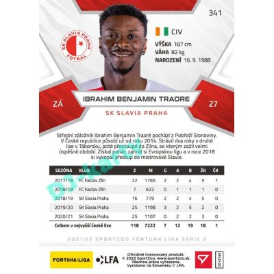 2021/22 Sportzoo Fortuna Liga 2. série #341 Ibrahim Benjamin Traore