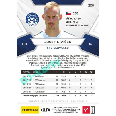 2021/22 Sportzoo Fortuna Liga 2. série #200 Josef Divíšek