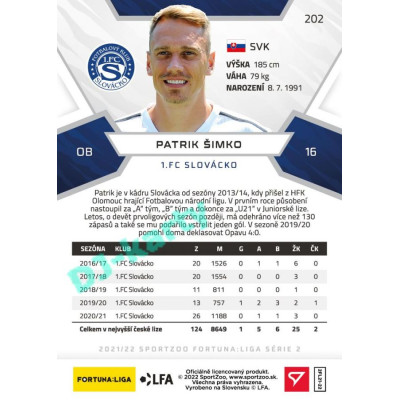 2021/22 Sportzoo Fortuna Liga 2. série #202 Patrik Šimko