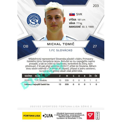 2021/22 Sportzoo Fortuna Liga 2. série #203 Michal Tomič