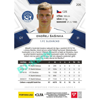 2021/22 Sportzoo Fortuna Liga 2. série #206 Ondřej Šašinka