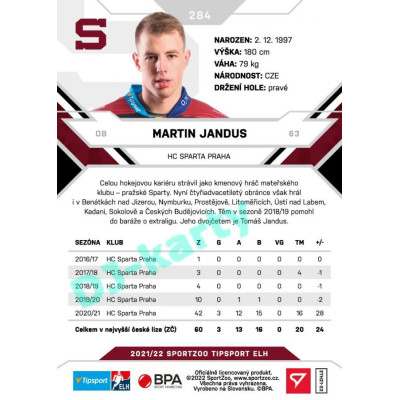 2021/22 Sportzoo TIPSPORT ELH 2. série #284 Martin Jandus