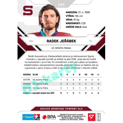 2021/22 Sportzoo TIPSPORT ELH 2. série #285 Radek Jeřábek