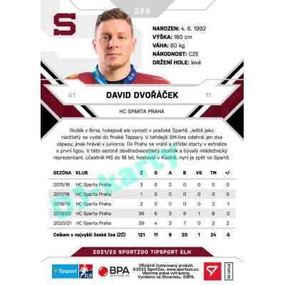 2021/22 Sportzoo TIPSPORT ELH 2. série #288 David Dvořáček