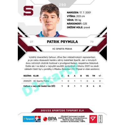 2021/22 Sportzoo TIPSPORT ELH 2. série #290 Patrik Prymula