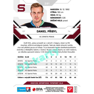 2021/22 Sportzoo TIPSPORT ELH 2. série #291 Daniel Přibyl