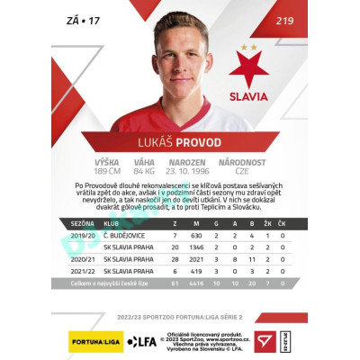 2022/23 Sportzoo Fortuna Liga 2. série #219 Lukáš Provod