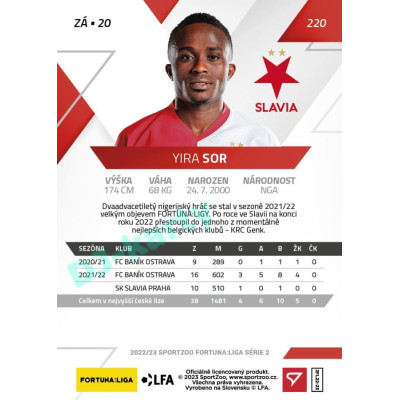 2022/23 Sportzoo Fortuna Liga 2. série #220 Yira Sor