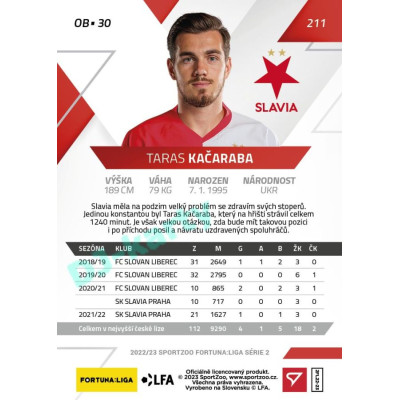 2022/23 Sportzoo Fortuna Liga 2. série #211 Taras Kačaraba