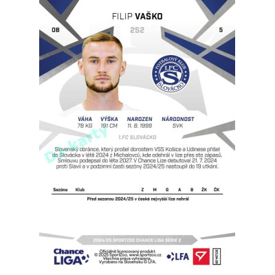 2024/25 Sportzoo Chance Liga 2. série #252 Filip Vaško
