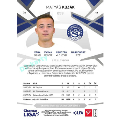 2024/25 Sportzoo Chance Liga 2. série #259 Matyáš Kozák