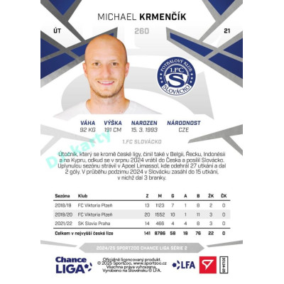 2024/25 Sportzoo Chance Liga 2. série #260 Michael Krmenčík
