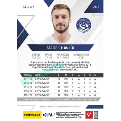 2022/23 Sportzoo Fortuna Liga 2. série #243 Marek Havlík