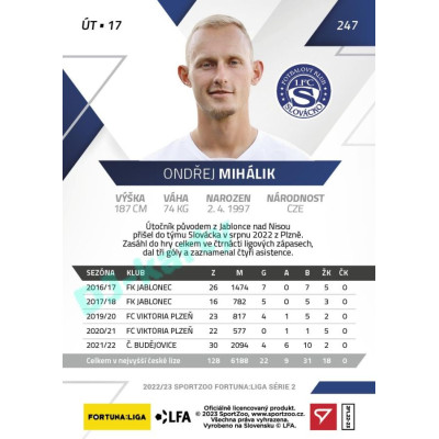 2022/23 Sportzoo Fortuna Liga 2. série #247 Ondřej Mihálik