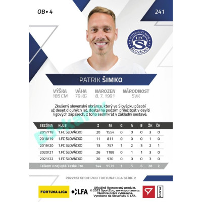 2022/23 Sportzoo Fortuna Liga 2. série #241 Patrik Šimko