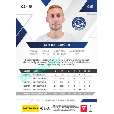 2022/23 Sportzoo Fortuna Liga 1. série #045 Jan Kalabiška PROMO