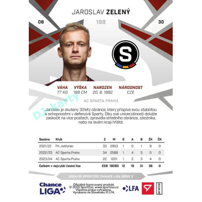 2024/25 Sportzoo Chance Liga 2. série #199 Jaroslav Zelený