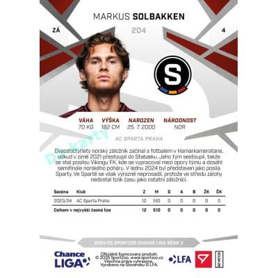 2024/25 Sportzoo Chance Liga 2. série #204 Markus Solbakken