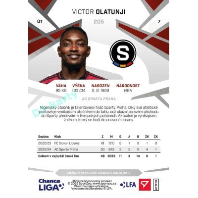 2024/25 Sportzoo Chance Liga 2. série #205 Victor Olatunji