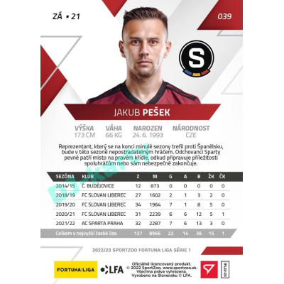 2022/23 Sportzoo Fortuna Liga 1. série #039 Jakub Pešek PROMO