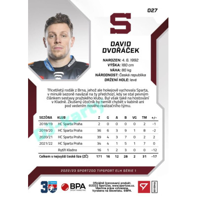 2022/23 Sportzoo ELH 1. série #027 David Dvořáček