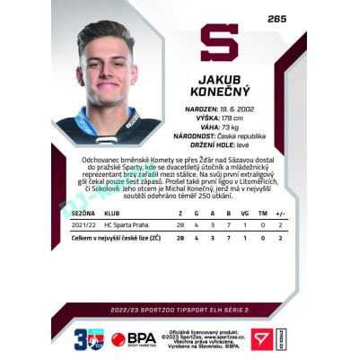 2022/23 Sportzoo ELH 2. série #265 Jakub Konečný