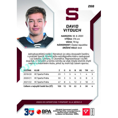 2022/23 Sportzoo ELH 2. série #268 David Vitouch